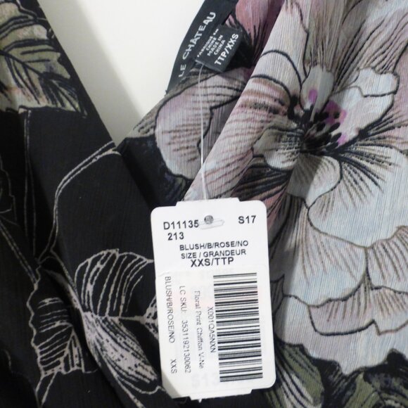 NWT LE CHATEAU black & pink floral flutter sleeve dress - Picture 9 of 15